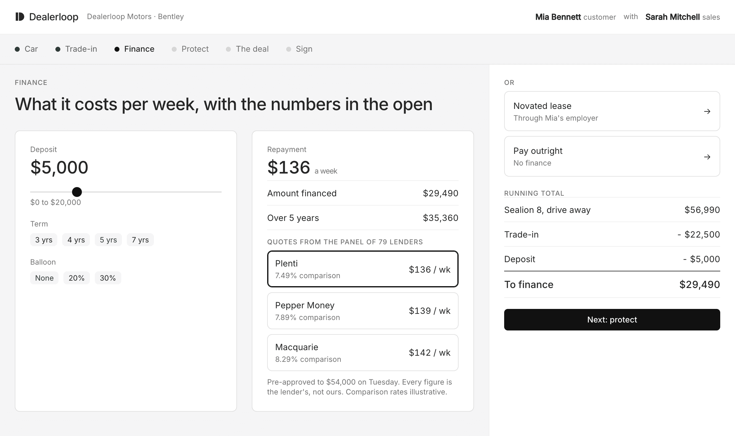 The finance screen.