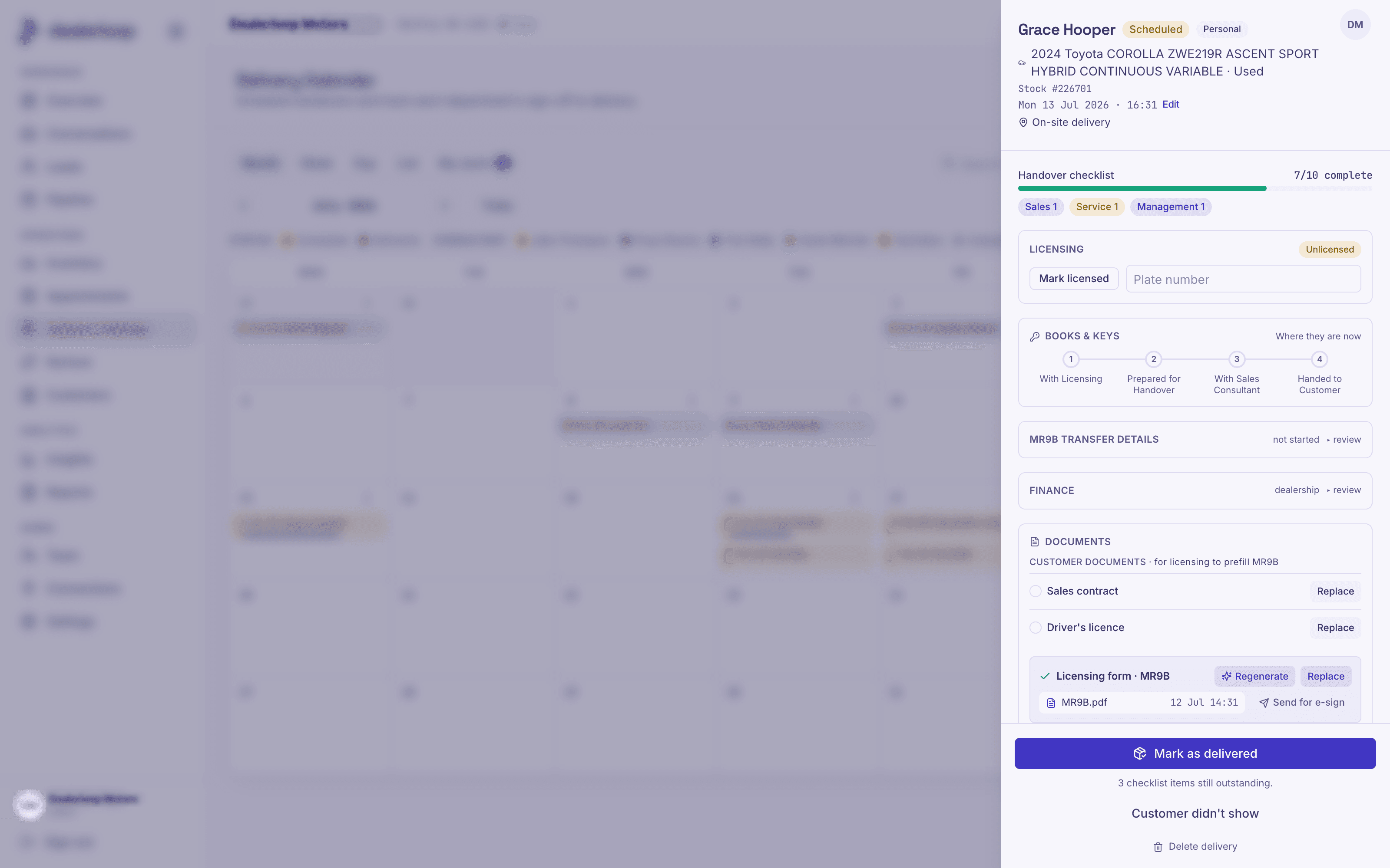 A sales contract uploaded once, with customer, vehicle and trade-in details captured automatically
